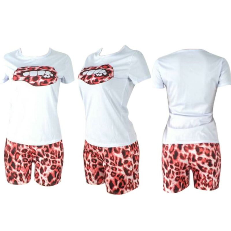 Plus Size Tracksuit Lips Matching Sets - red model picture
