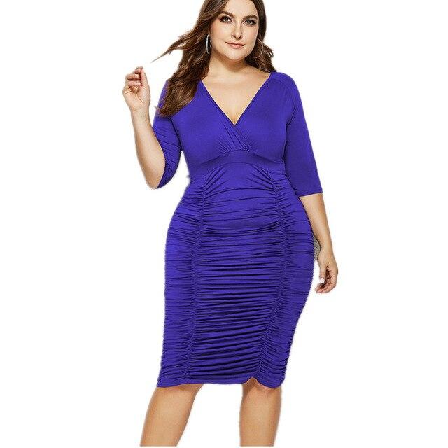 Plus Size Summer Dresses With Sleeves - blue color