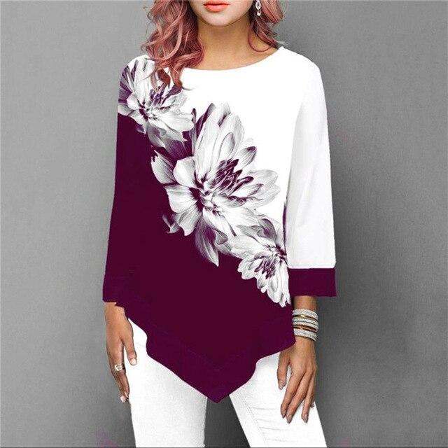 Plus Size Oversized T Shirt - floral wine red color