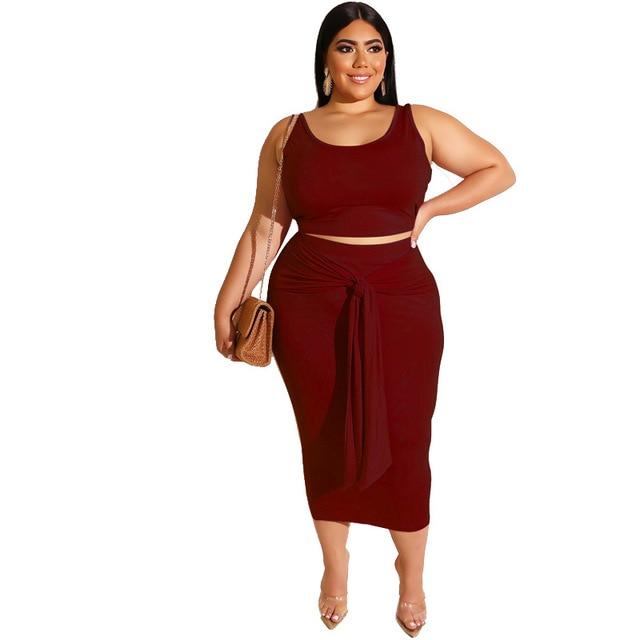 Plus Size Two Piece Dress - red color
