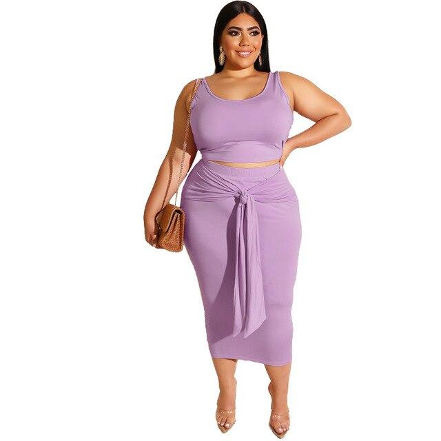 Plus Size Two Piece Dress - purple  color