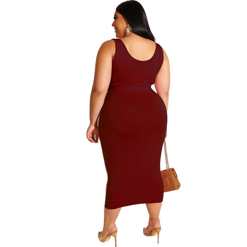 Plus Size Two Piece Dress - red back