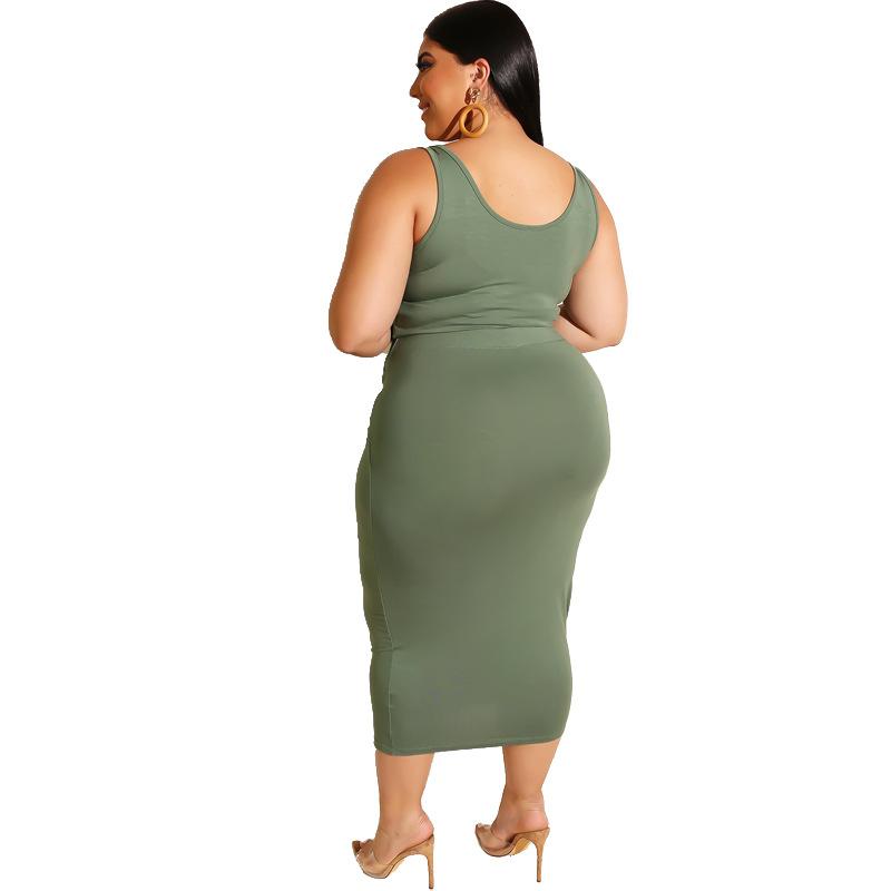Plus Size Two Piece Dress - green back