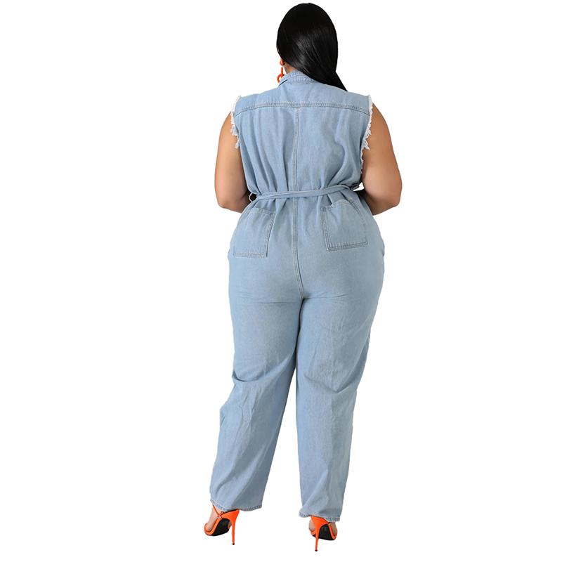 Plus Size Denim Jumpsuits - blue back