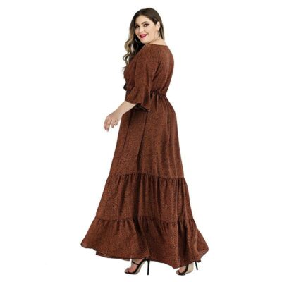 Plus Size Satin Dress - brown side