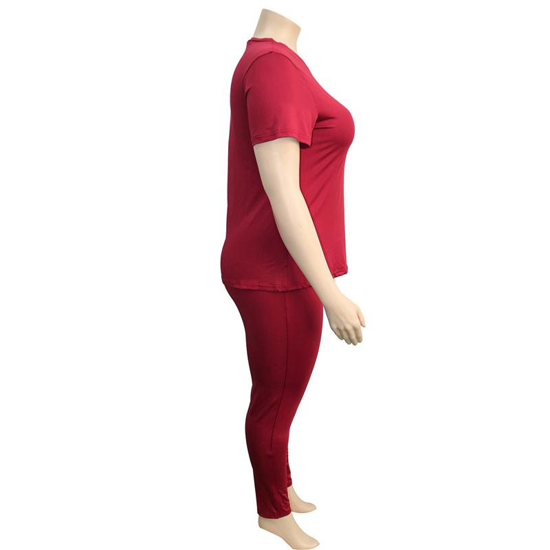 two piece pants set plus size - red right