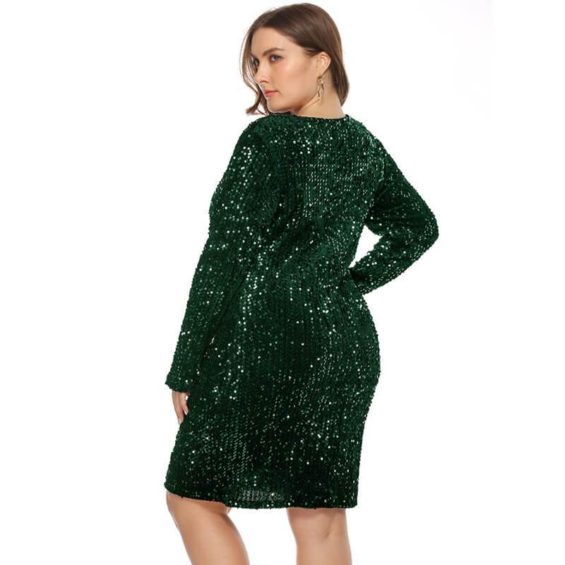 plus size sequin party dress- green back