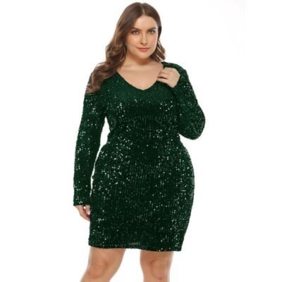 plus size sequin party dress- green color