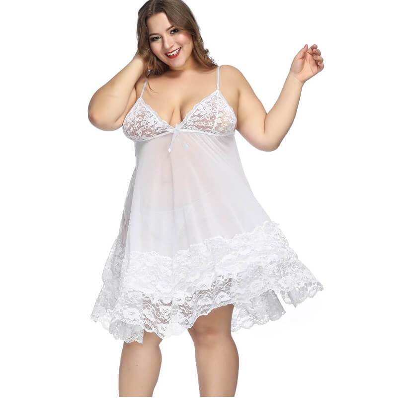 Oversized Lace See-through Pajamas - white  color