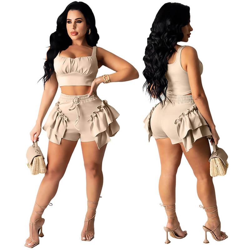2 piece set shorts and top-apricot-model view