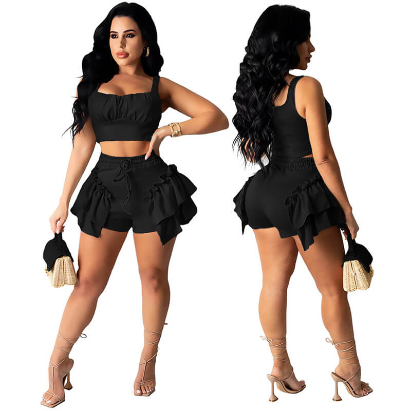 2 piece set shorts and top-black-model view