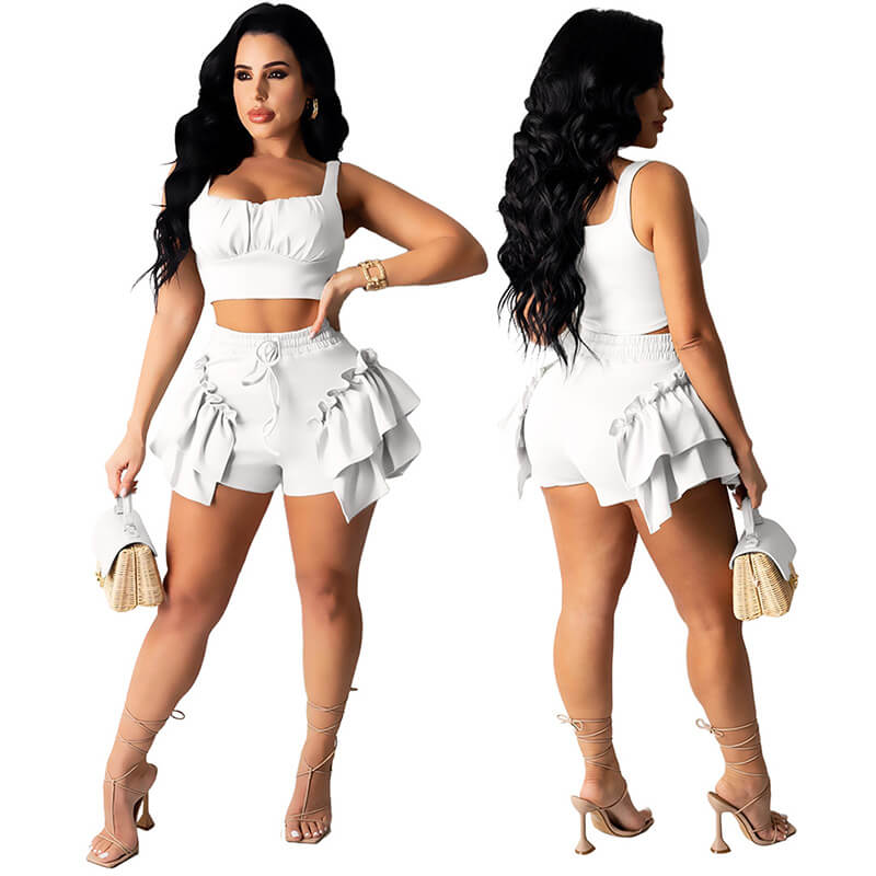 2 piece set shorts and top-white-model view