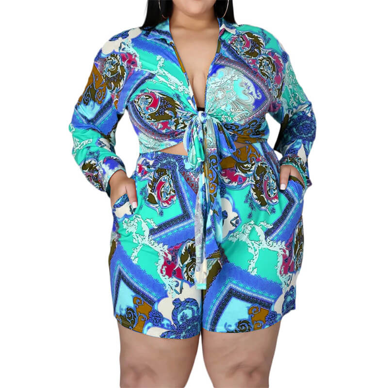plus size shorts and top set-blue