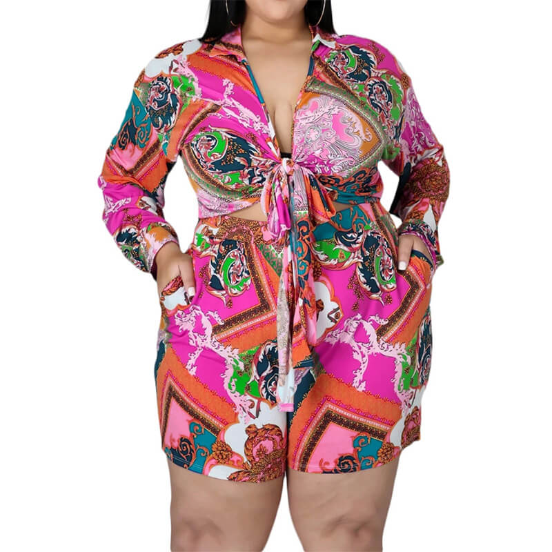plus size shorts and top set-rose red