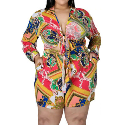plus size shorts and top set-turmeric-front view