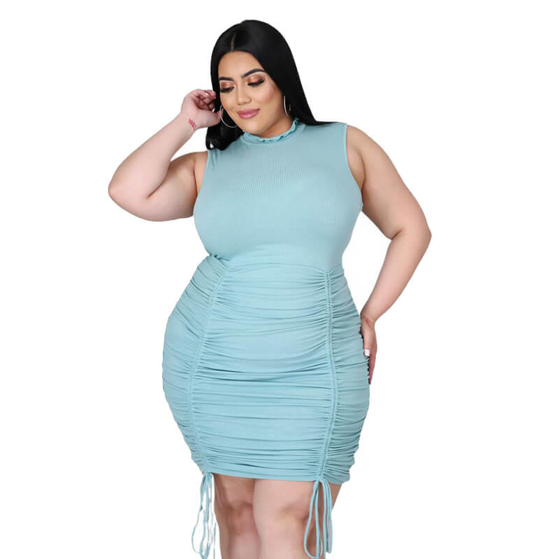 sexy plus size summer dresses-blue-front view