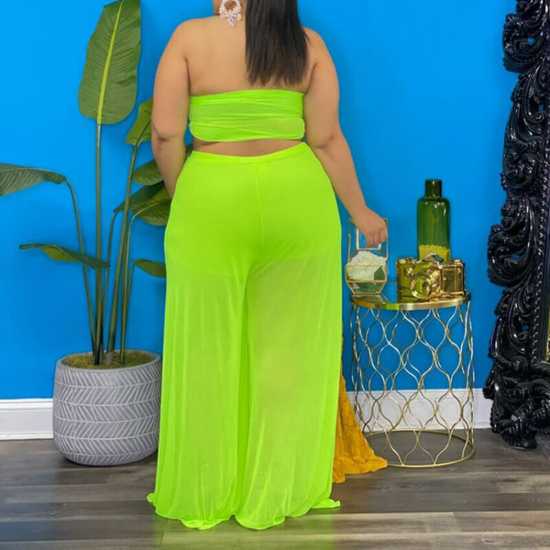 Plus Size Sexy Two Piece Sets-green-back