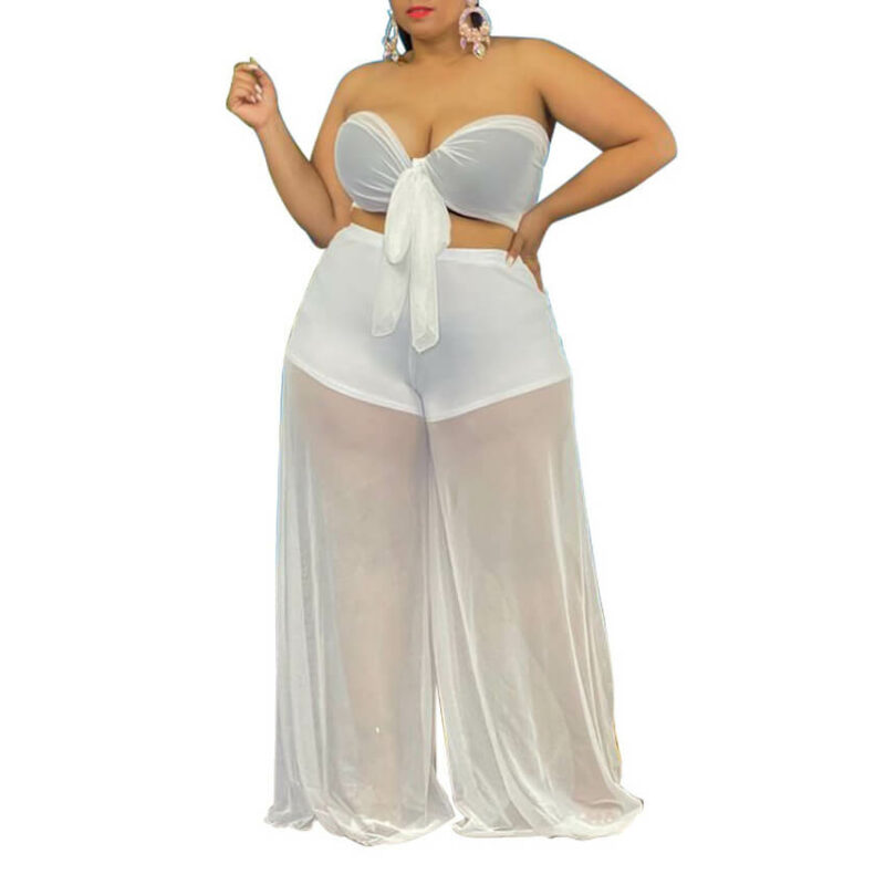 Plus Size Sexy Two Piece Sets-white color