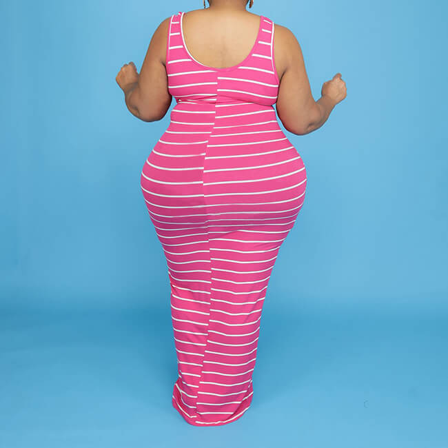 Plus Size Striped Dress-pink Colo - back view