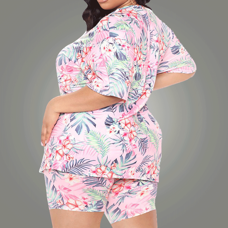 Plus Size Summer Sets-pink-back view