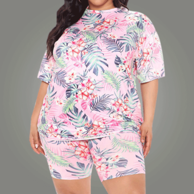 Plus Size Summer Sets-pink-front view