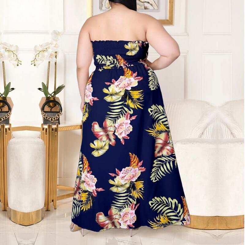 Trendy Plus Size Prom Dress blue color back view