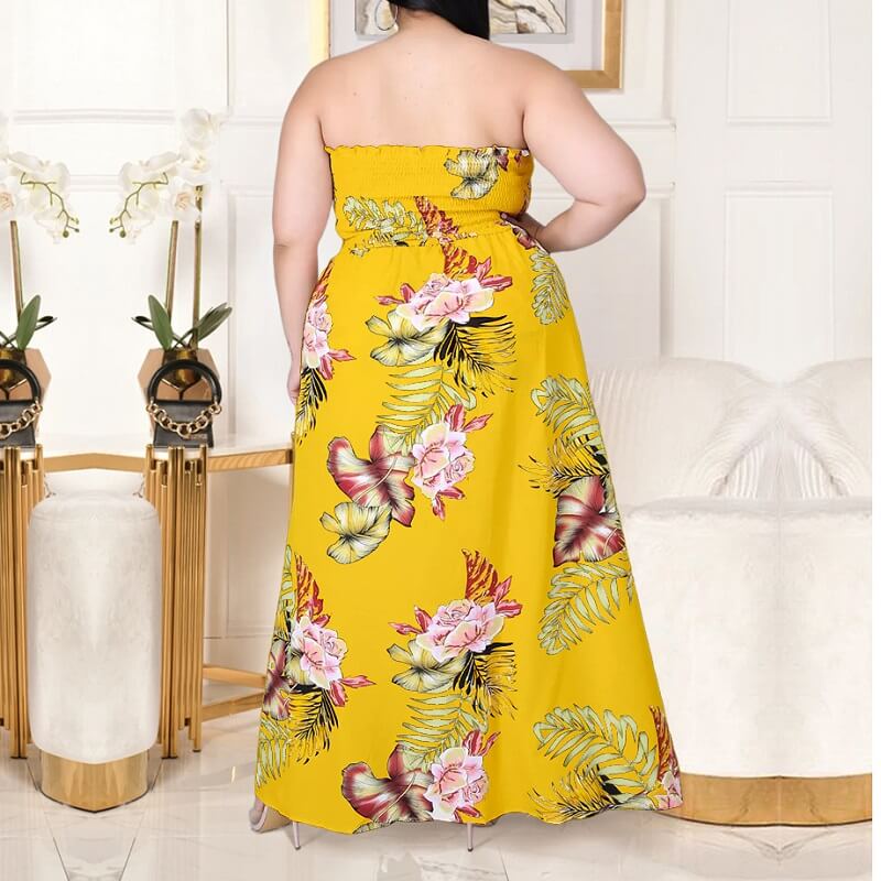Trendy Plus Size Prom Dress yellow color -back view