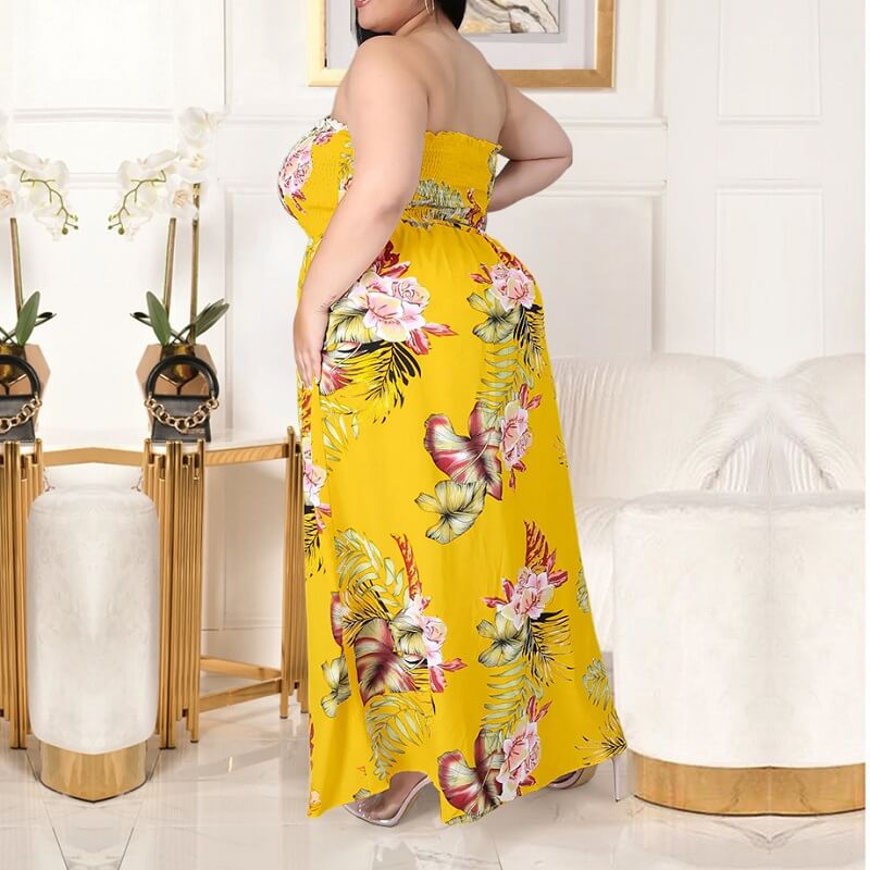 Trendy Plus Size Prom Dress yellow color -left view