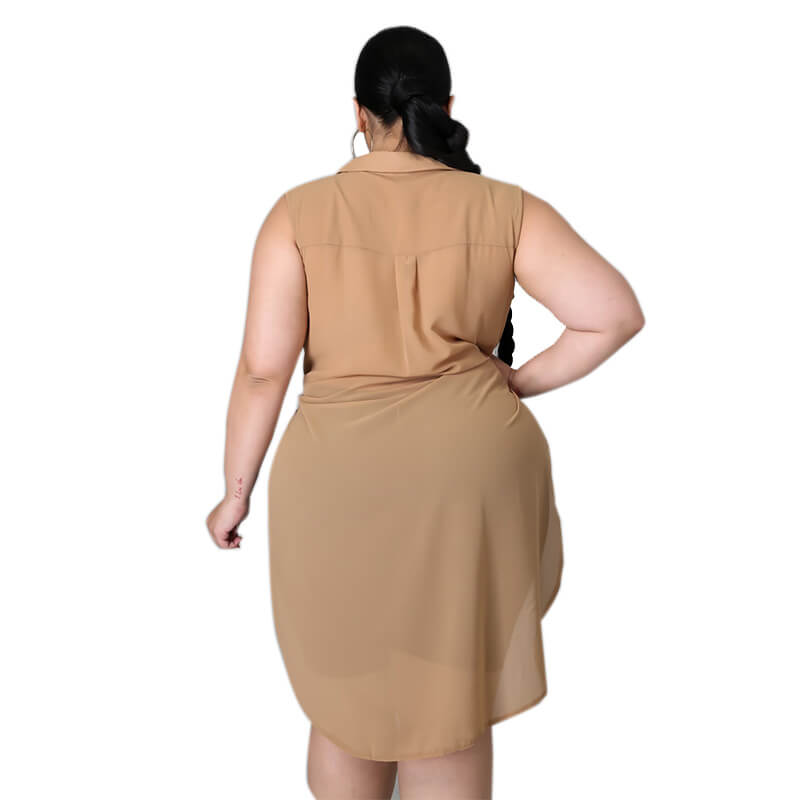 chiffon blouse plus size-apricot -back view