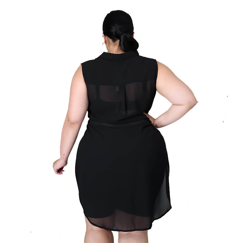 chiffon blouse plus size-black-back view