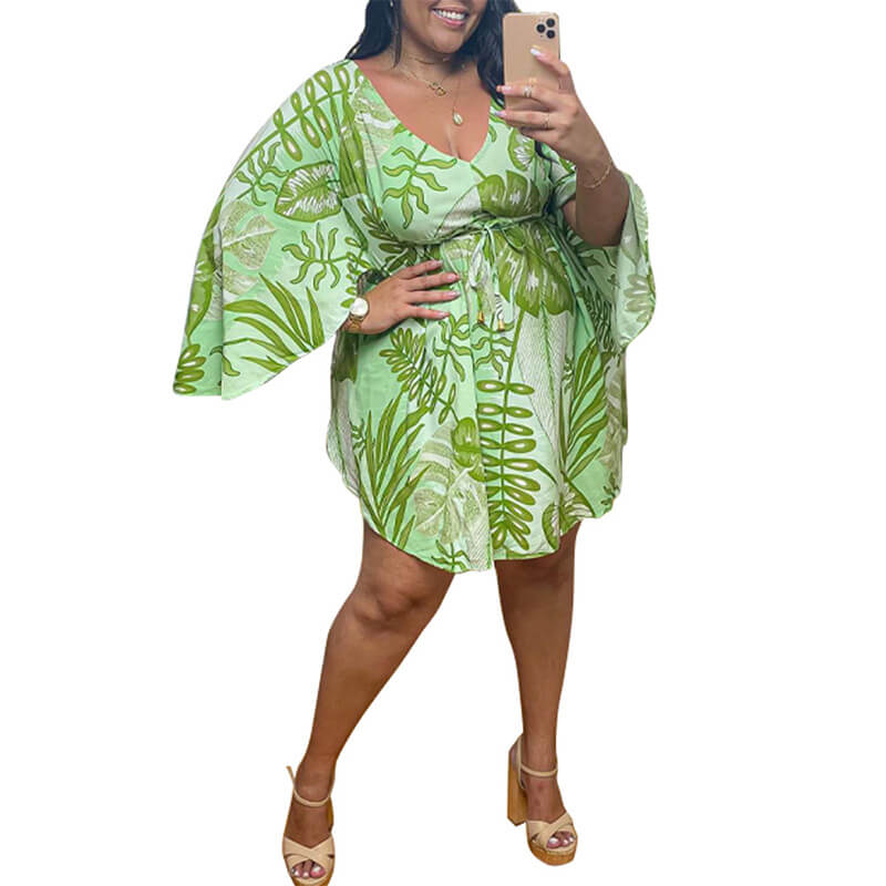 ladies plus size beach dresses-green-front view