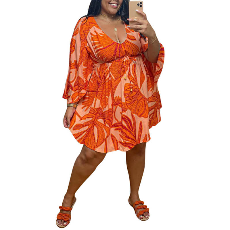 ladies plus size beach dresses-orange-model view