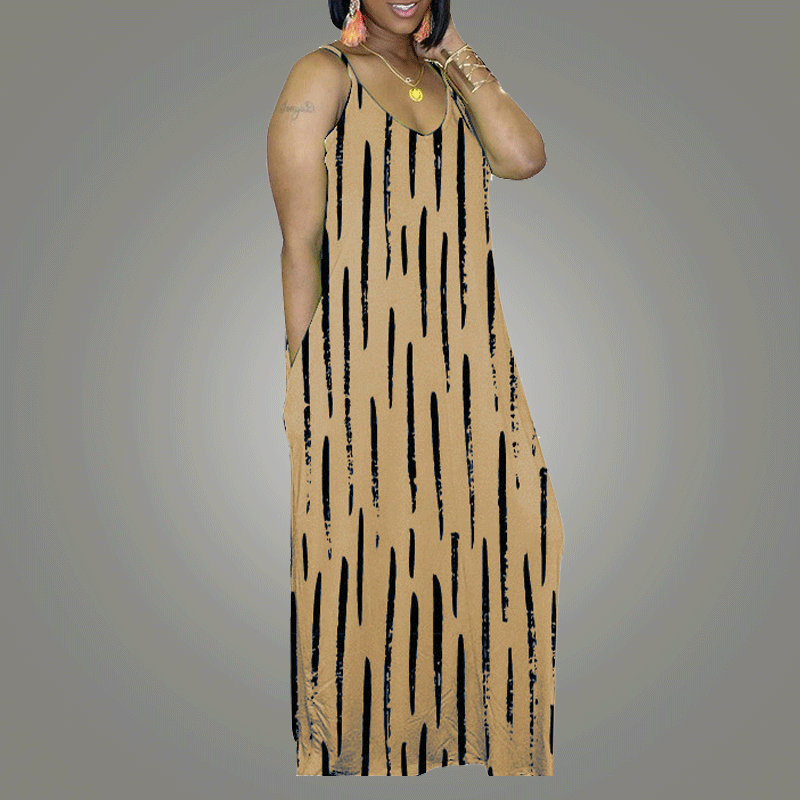 long spaghetti strap dress casual-khaki