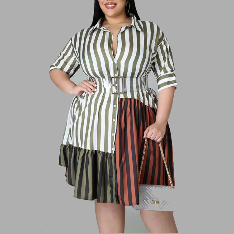 plus size casual dresses brown- front view