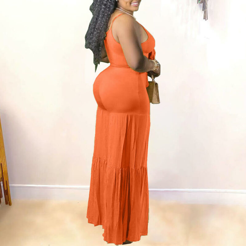 plus size crop top and pants set oange color-right view