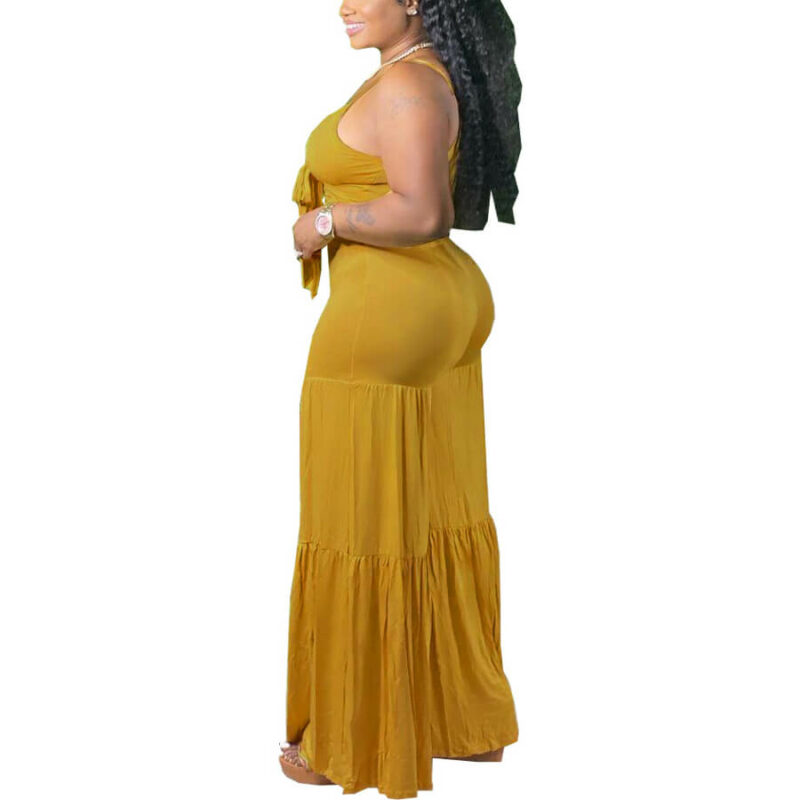 plus size crop top and pants set yellow color-left view.jpg