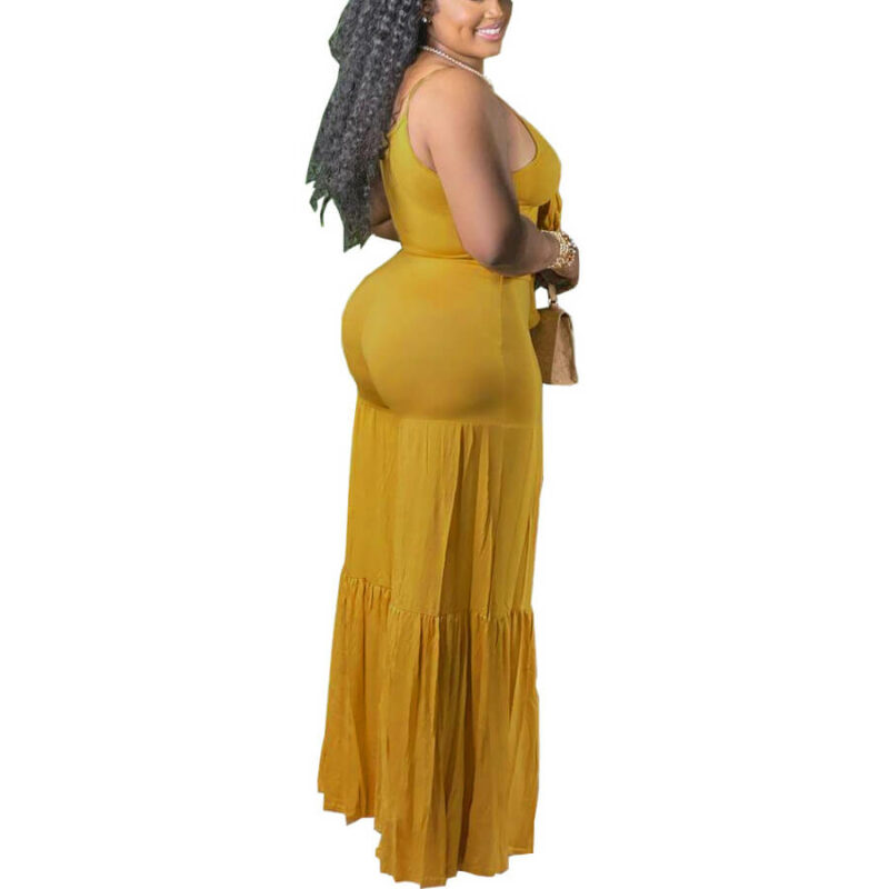 plus size crop top and pants set yellowcolor-right view