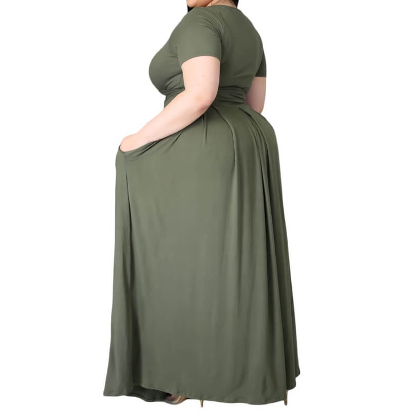 plus size crop top and skirt set - dark green color left view