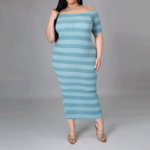 plus size loose dress-light blue (6)