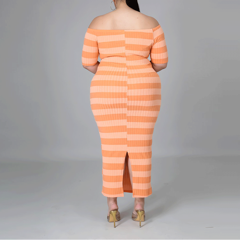 plus size loose dress-orange-back view