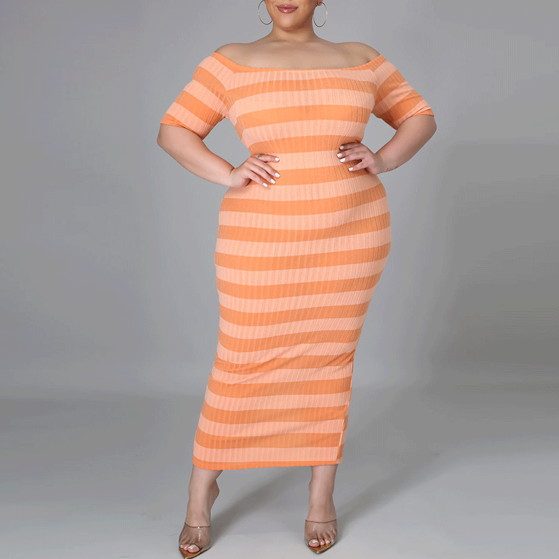 plus size loose dress-orange-model front view