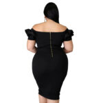 plus size one shoulder dress-black-back view