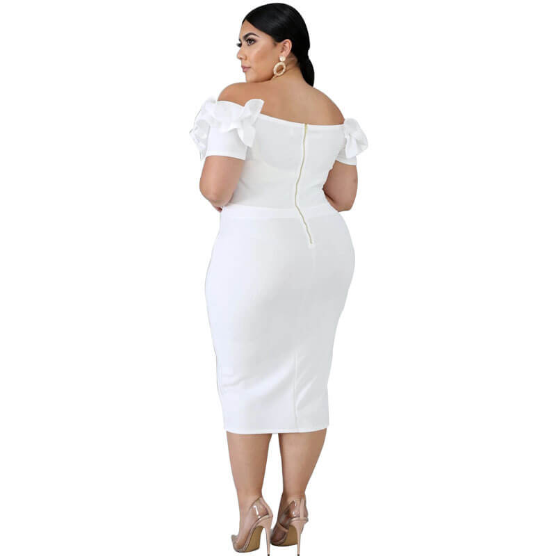 plus size one shoulder dress-white-back view