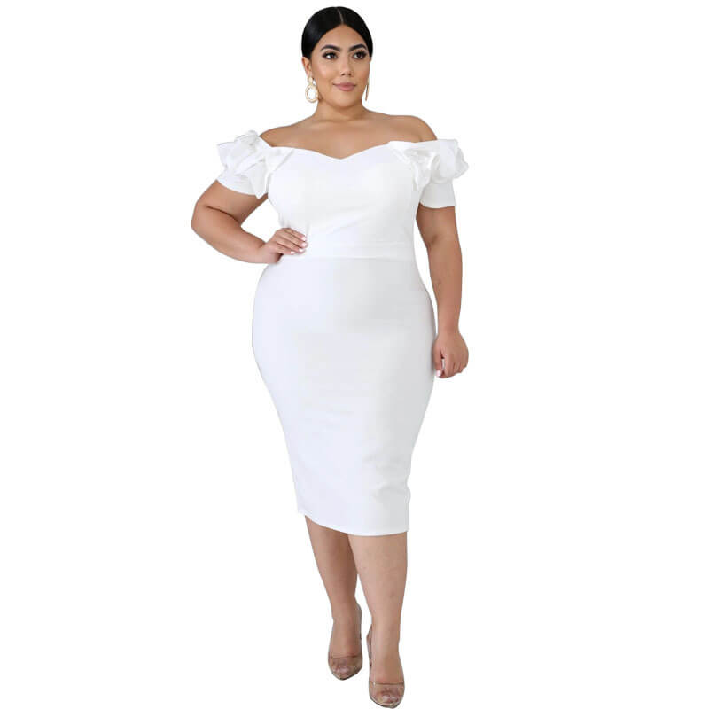 plus size one shoulder dress-white-front view