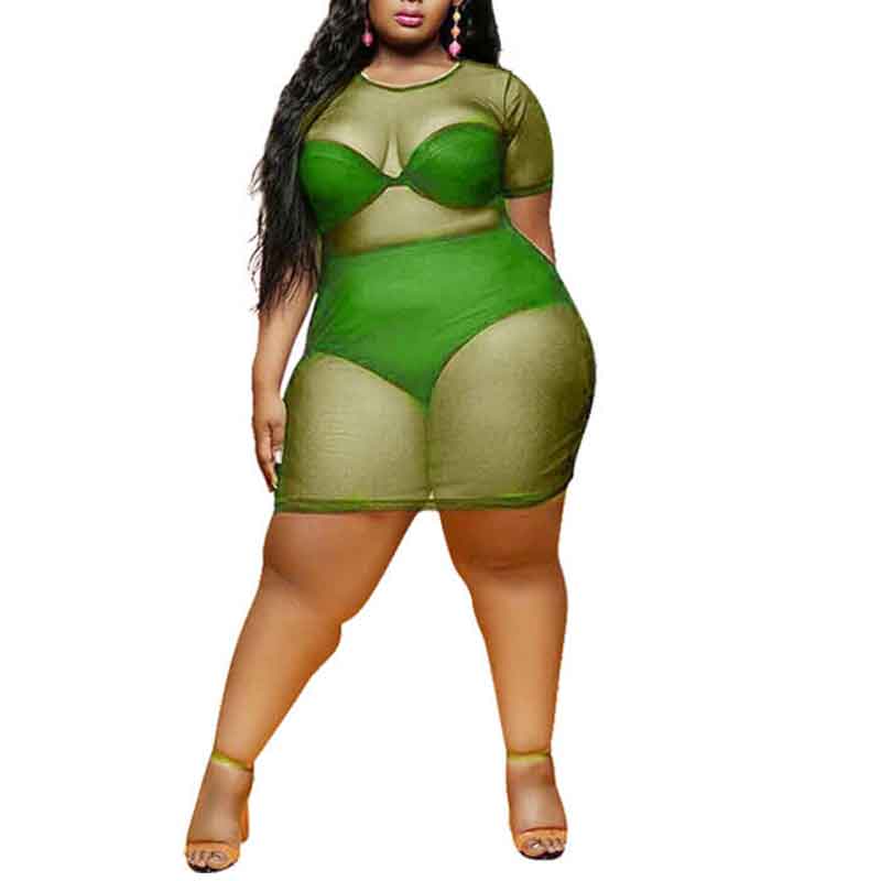 plus-size-sheer-dress-fluorescent-green-front-view
