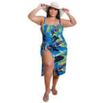 plus size swimsuit and cover up set-blue-offside view