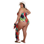 plus size swimsuit and cover up set-red-back view