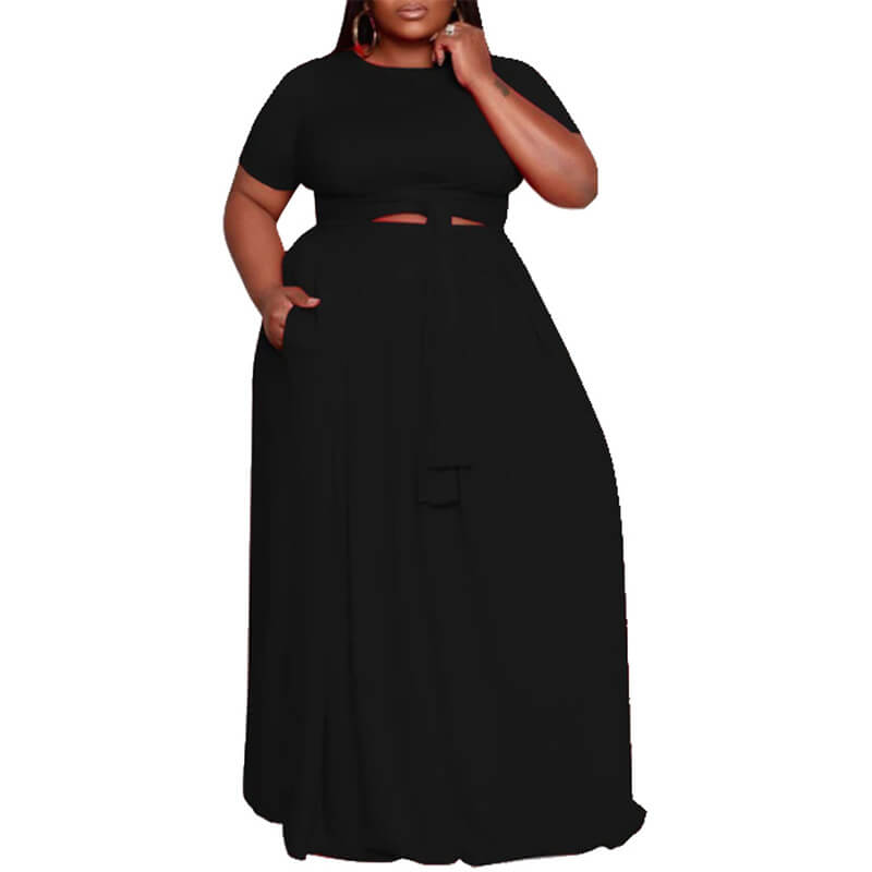 plus size swing dress with pockets-black