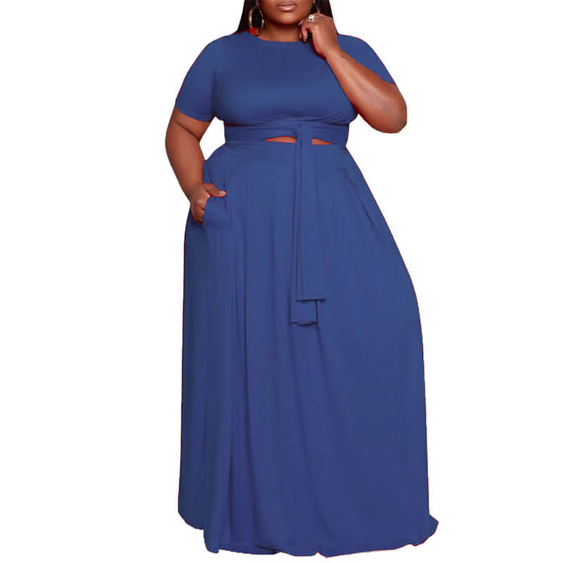 plus size swing dress with pockets-blue