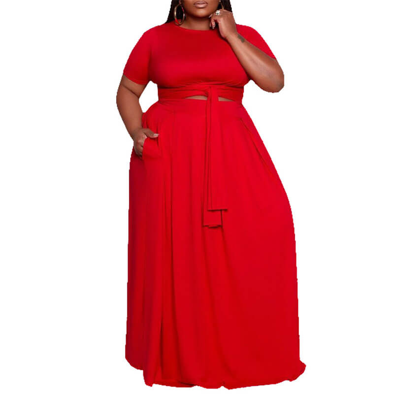 plus size swing dress with pockets-red-front view